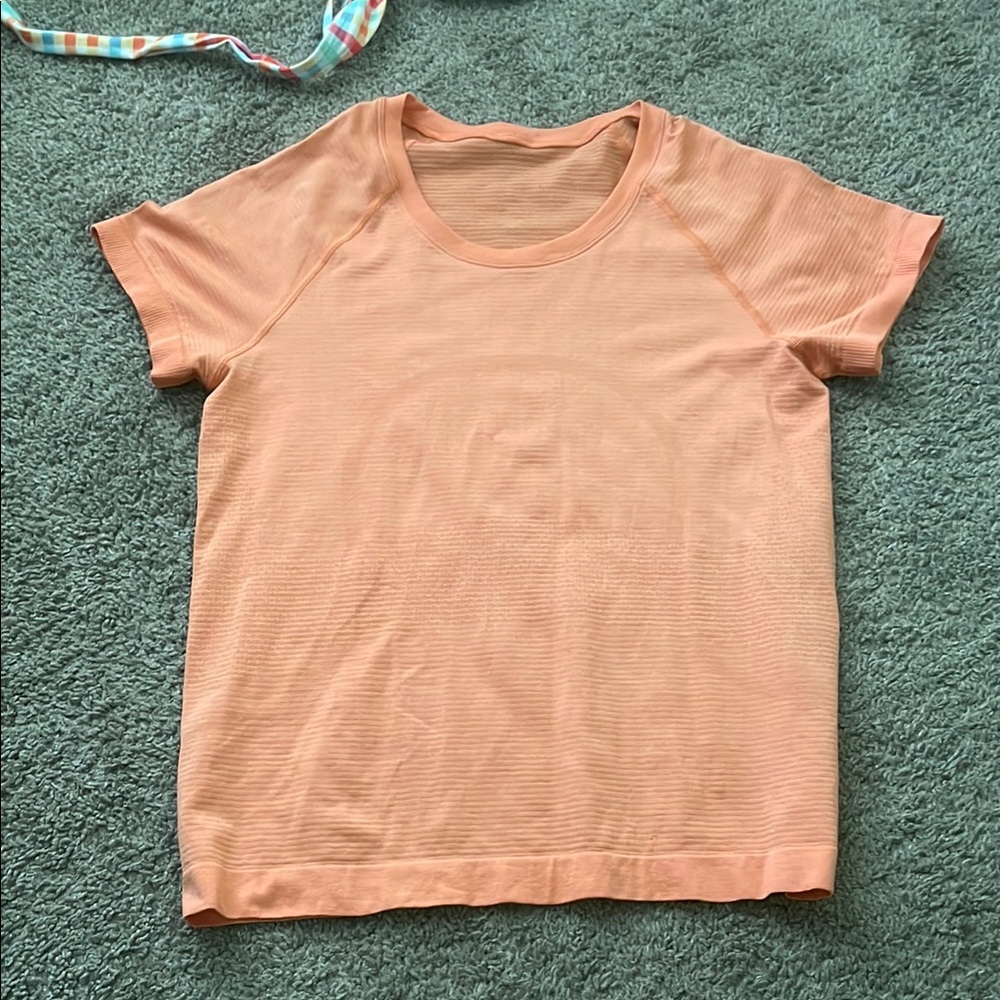 Lululemon Athletica Fitted Orange Pink Short Sleeve Tee